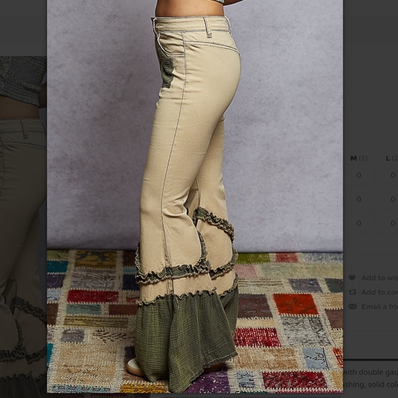 POL “ Marcella 3 “ POL Stretchy Denim Pants with Flared Leg and Gauze Ruffle 67 - Picture 2 of 5